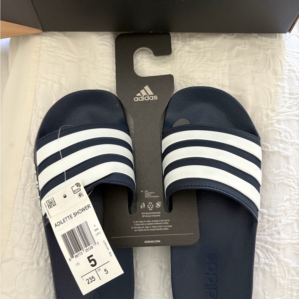 Adidas Dark Blue and White Adilette Slides